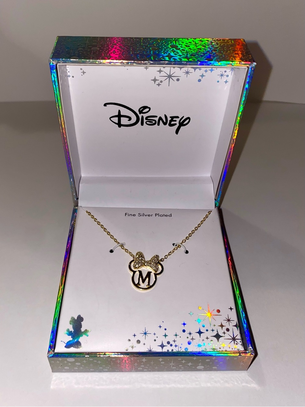 Disney Gold Minnie Mouse Initial M Necklace with Rhinestone Bow